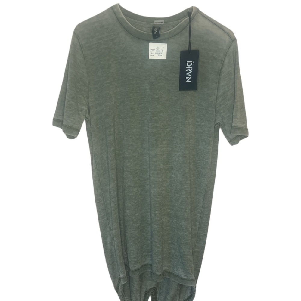 NWT DRVN Grungy Olive Green Long Line Drop Tail Drawstring T Shirt S RRP$50